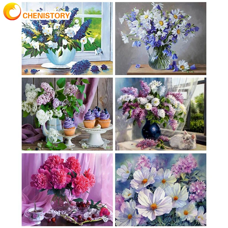

CHENISTORY Unframe Diy Oil Painting By Numbers Lavender Acrylic Paint On Canvas Draw Number Handpainted Gift For Home Decoration