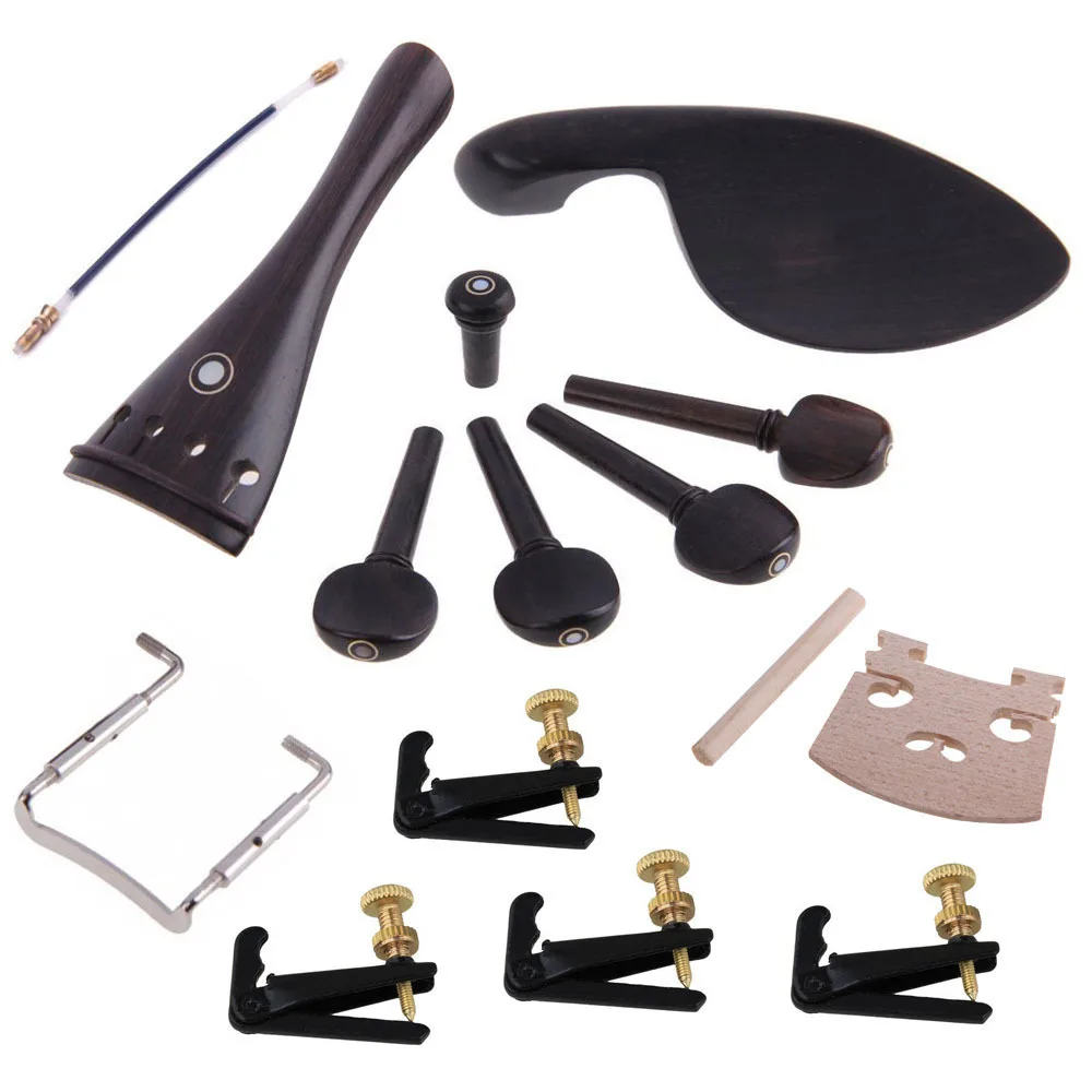 

4/4 Ebony Violin Parts Tailpiece Pegs Chinrest Maple Bridge Set Violin Accessories