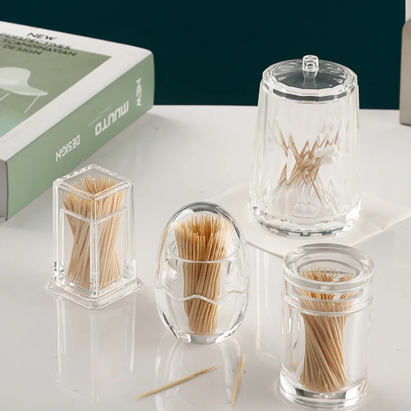 

Transparent Thickened Acrylic Portable Simple Cotton Swab Box Toothpick Bottle Round Square Hotel Toothpick Creative Storage Box