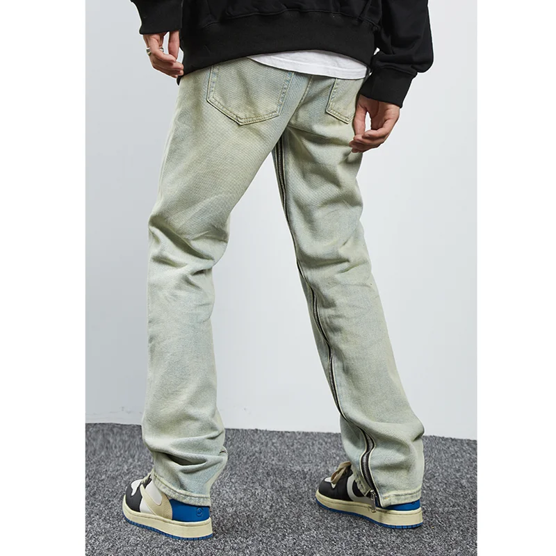 Men's Wear Fashion New Pattern Vintage Recreational Light Blue Jeans Loose Straight Cylinder Inside Zipper Trousers Autumn Women