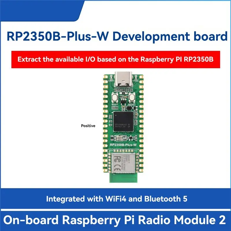 Фото Плата разработки N91R-Rpi RP2350B-Plus-W для Raspberry Pi со встроенным модулем Wi-Fi 4 и Bluetooth 5, поддержка 2-канальной связи для Raspberry Pi №5