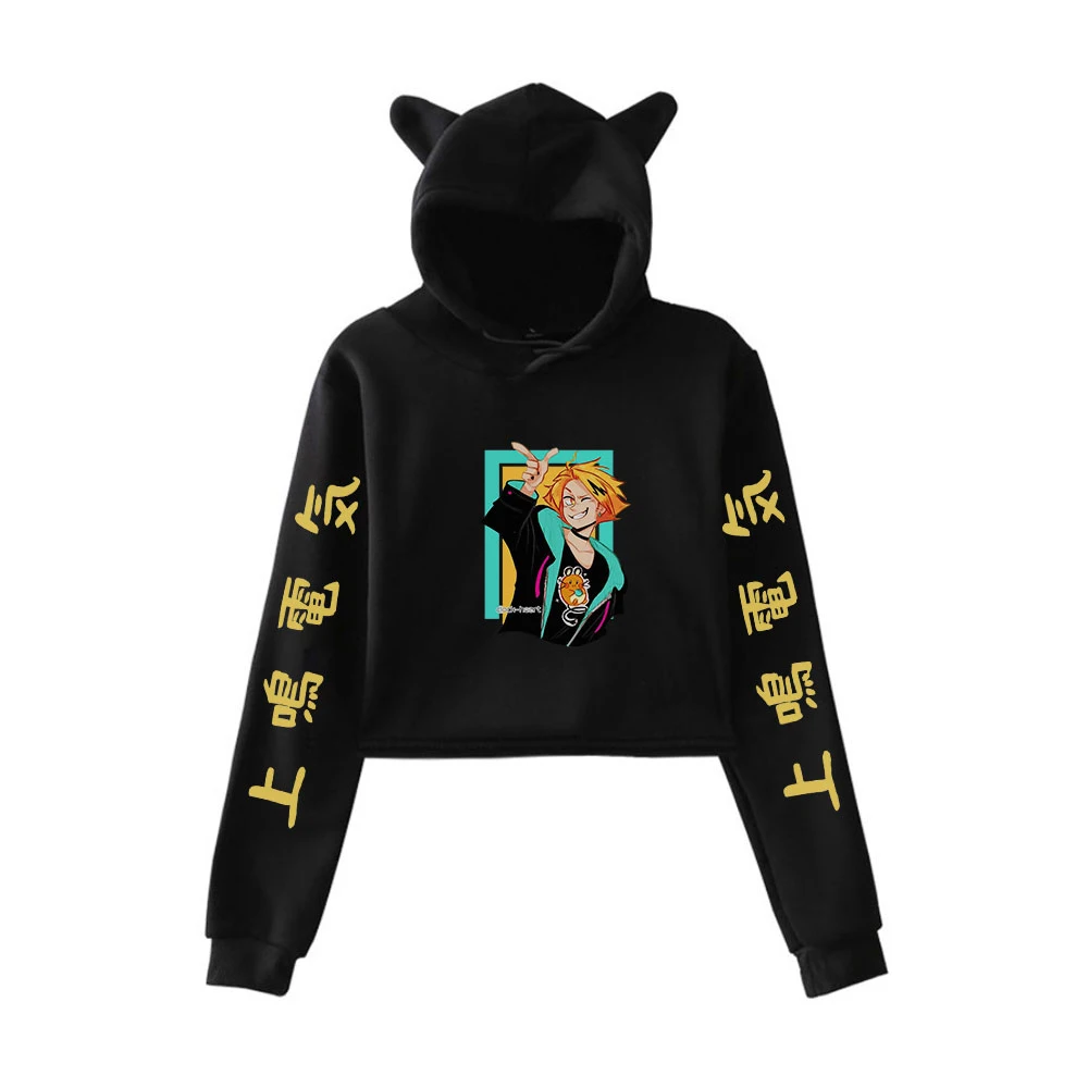 

Band My Hero Academia Cat Cropped Hoodie Female Long Sleeve Sweatshirt Crop Top Women's Hoodie Japanese Anime Denki Kaminari