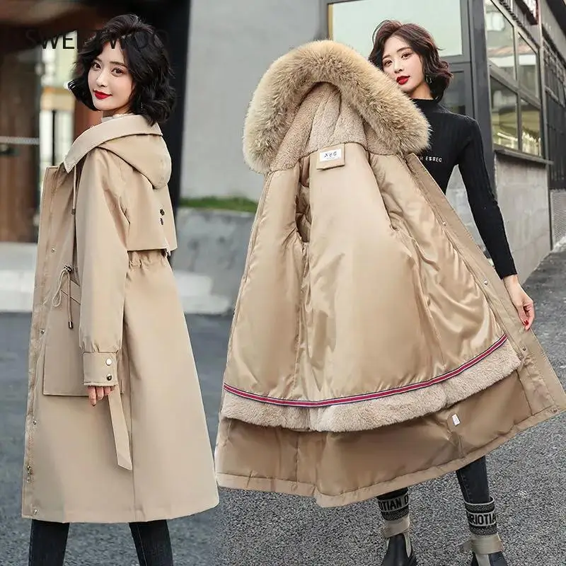 2021 New Snow Wear Winter Jacket Women Parkas Long Coat Fur Hooded Basic Jacket Female Removable Fur Lining Thick Warm Outwear