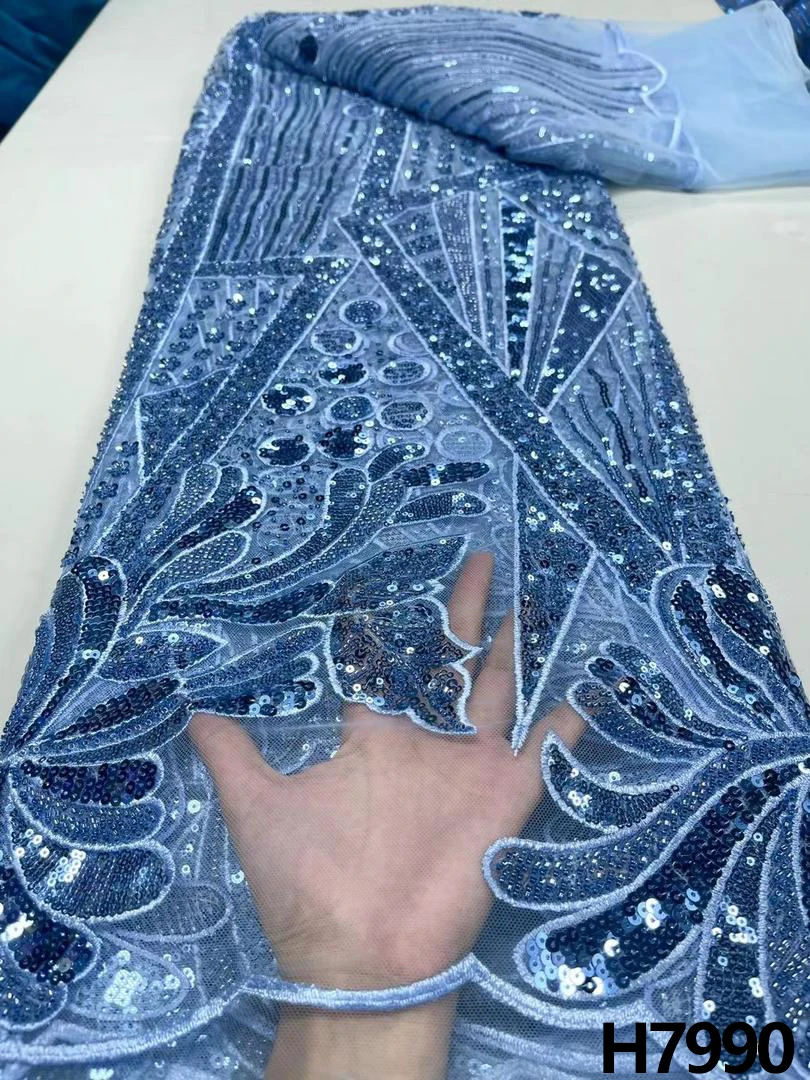 

2023 Fashion African Lace Fabric Sequin Beaded tulle Mesh Embroidery Lace Wedding Bridal Lace Fabric high-quality lace