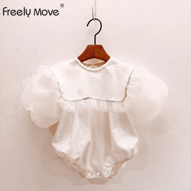 Freely Move Newborn Infant Baby Girls Romper Cotton Puff Sleeve Baby Playsuit Jumpsuit Infant Lace Rompers Onepiece Clothes
