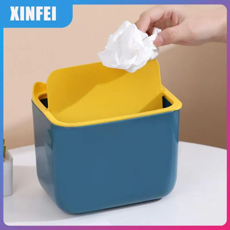 

Large Caliber Mini Trash Multi-scene Desk Storage Bucket Flip Mini Storage Box New Large Belly Trash Can Office 2023 Finishing