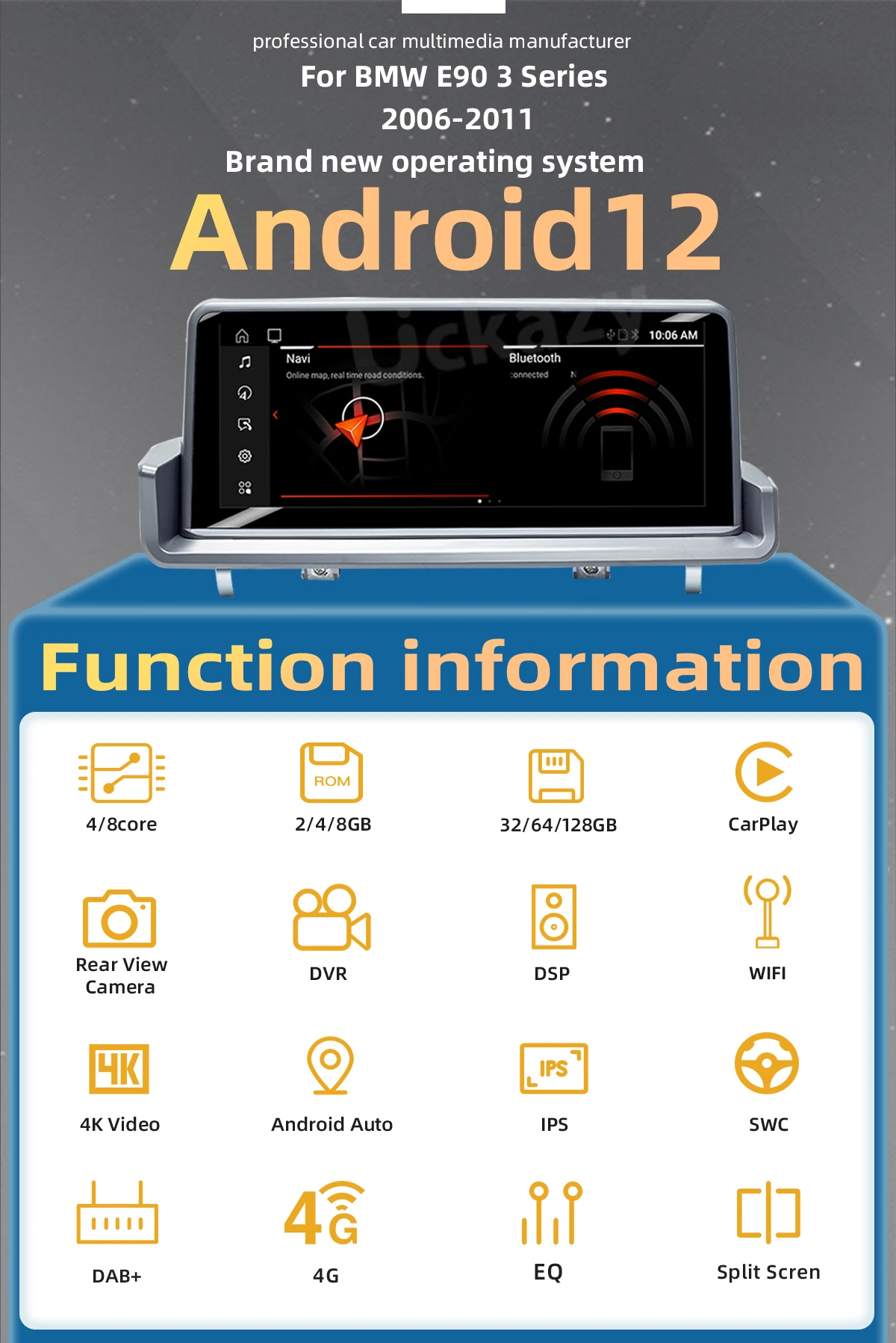 Беспроводная Автомагнитола Carplay 2 din Android 13 для BMW E90 E91 E92 E93 2005-2012 мультимедийный