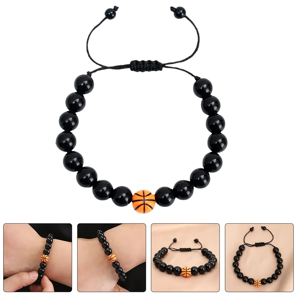 

5 Pcs Glass Beaded Bracelets Beads Sports Elements Basketball Themed Wristband Stylish Decors