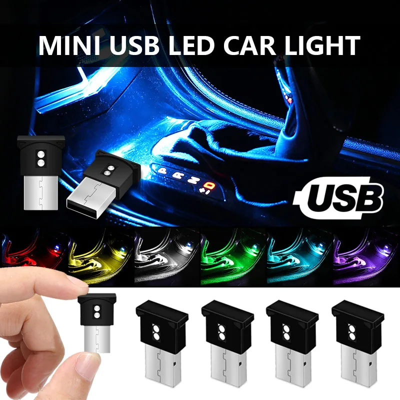 

Мини-USB RGB Декоративная Атмосферная Лампа Для Салона Автомобиля, Аварийное Освещение, Универсальная, Plug & Play