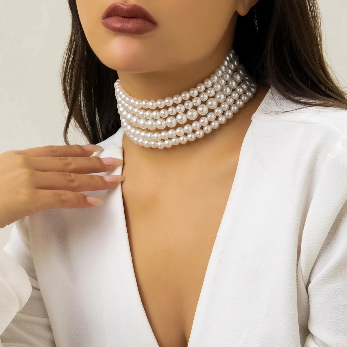 Jewelry Street Shoot Popular Popular Necklace Handmade Multi layer Pearl Neckchain Necklace Ornament Female Choker