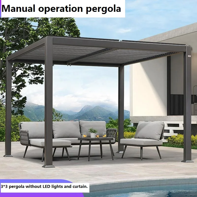

3*3m Waterproof Pergola Leisure Garden Motorized Louvered Roof Aluminium Gazebo Outdoor aluminum pergola parts manual operation