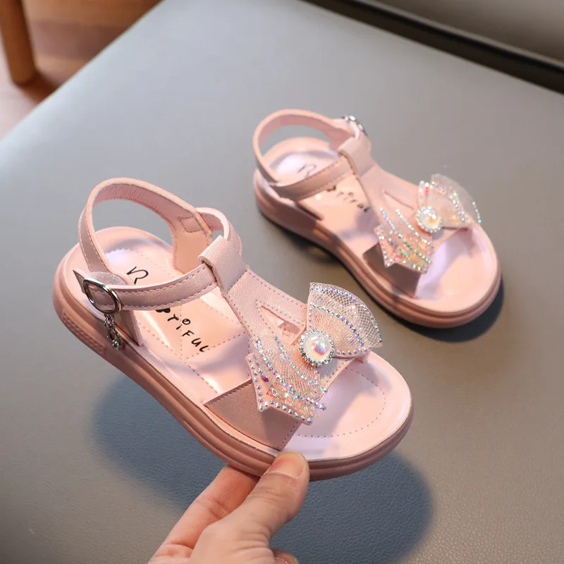 Size 26-37 Girls Princess Sandals Summer Shoes for Kids Party Princess Shoes Soft Sole Children Girl Sandals with Rhinestone Bow