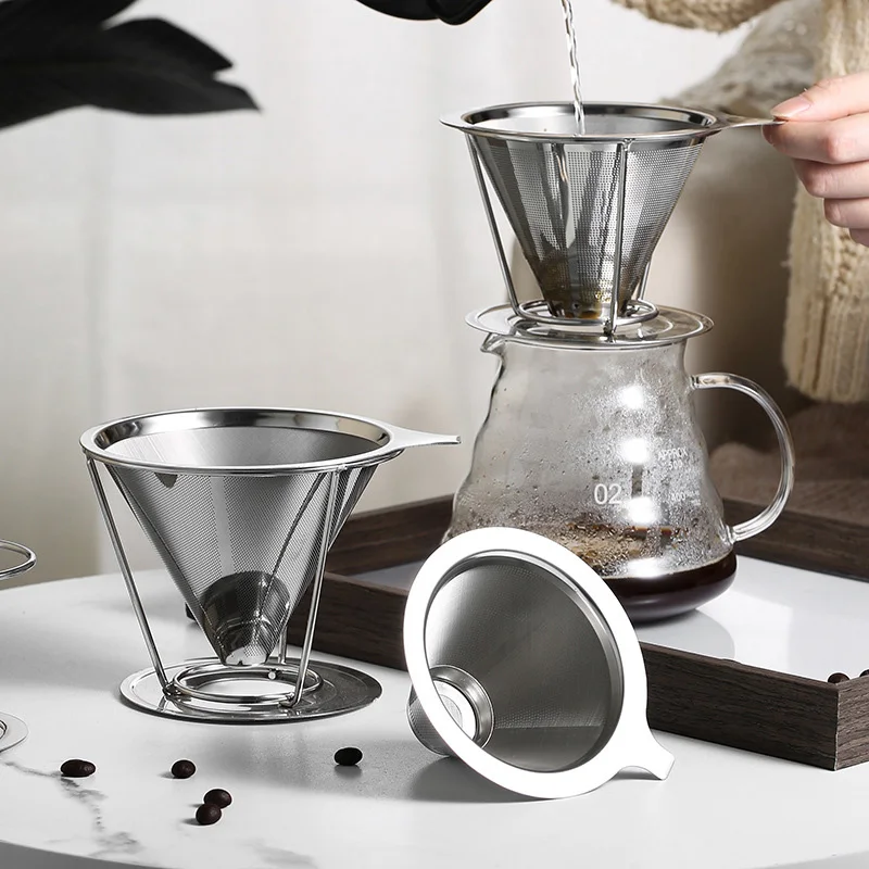 

Stainless Steel Coffee Filter Double-layer Coffee Filter Funnel American Coffee Dripper Filter Cup Reusable Coffee Accessories