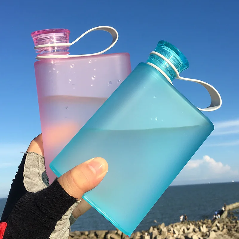

A5 Paper Cup Botlte Flat Water Bottle Creative Matte Square Outdoor Sport Portable Leakproof Clear Drinks Kettle Notebook Botlte