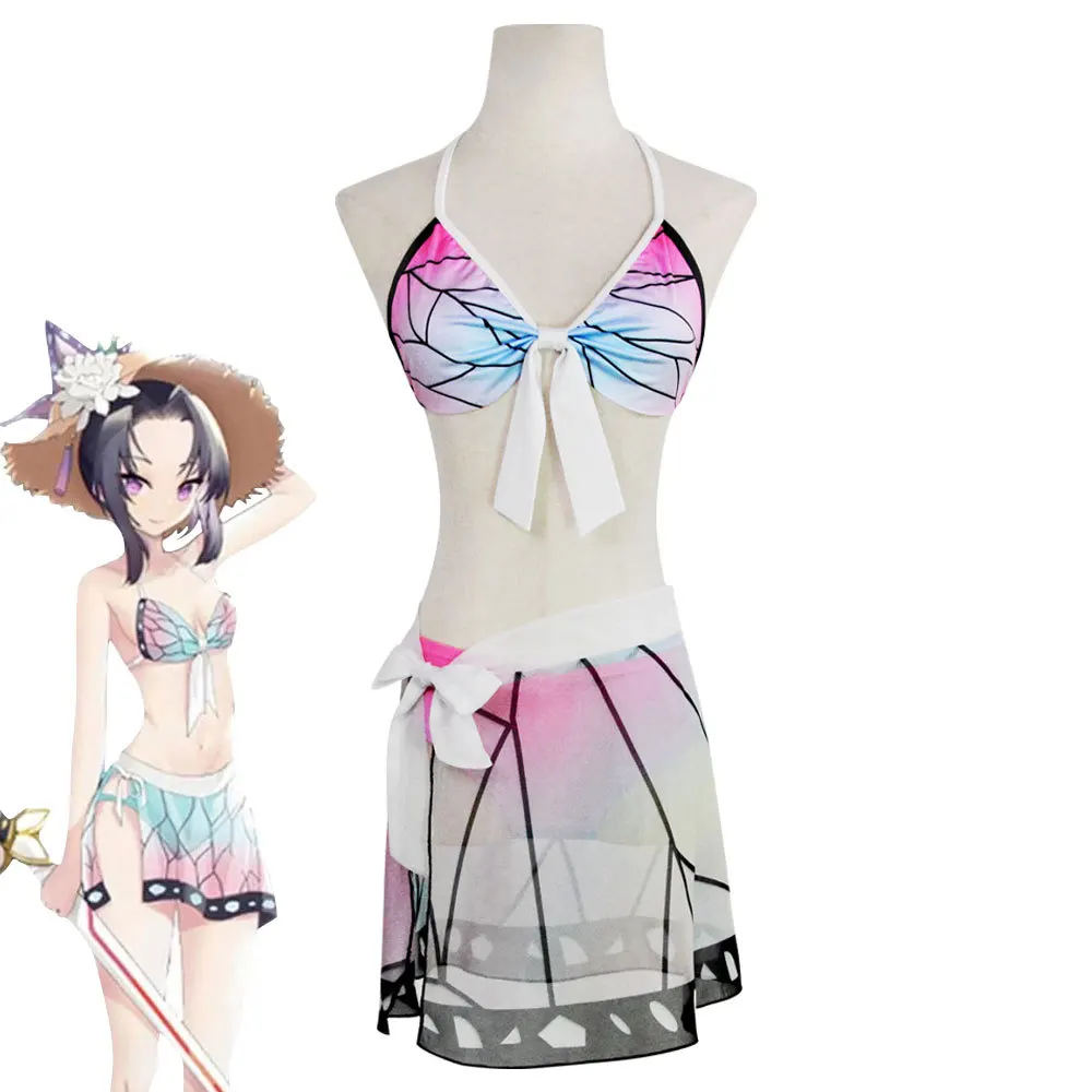 

Demon Slayer Kochou Shinobu Swimsuit. Bikini Beach Swimwear Cosplay. Summer