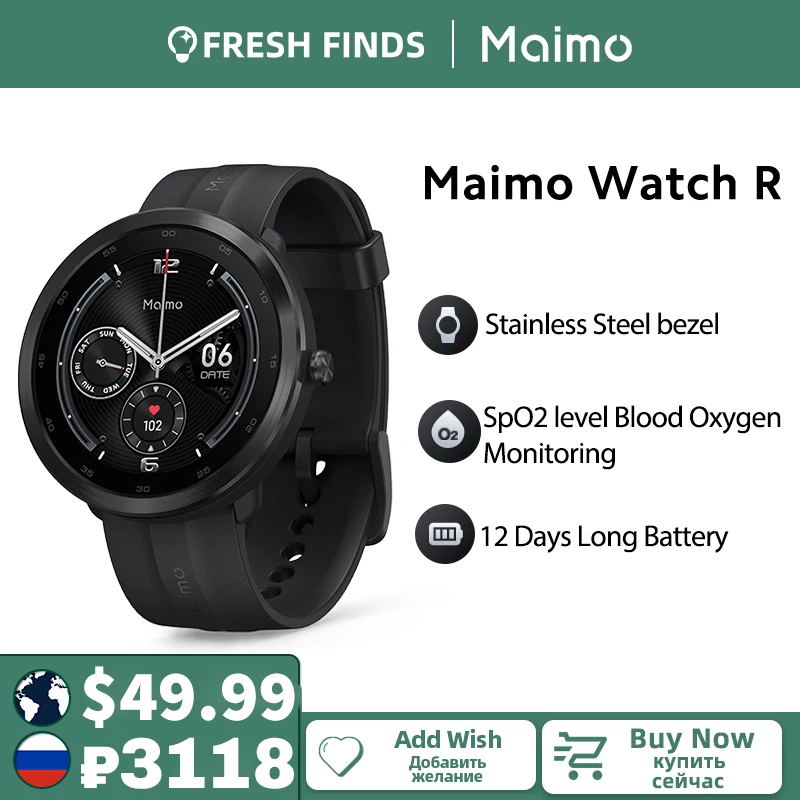 

【World Premiere】Maimo Watch R Smart Bracelet 7 Color 1.3" Screen Stainless Steel bezel Blood Oxygen 5ATM Waterproof Band Watches