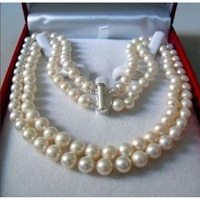 2 natural row 7 8mm white pearl akoya freshwater cultured pearl necklace 17 18%e2%80%9caaa