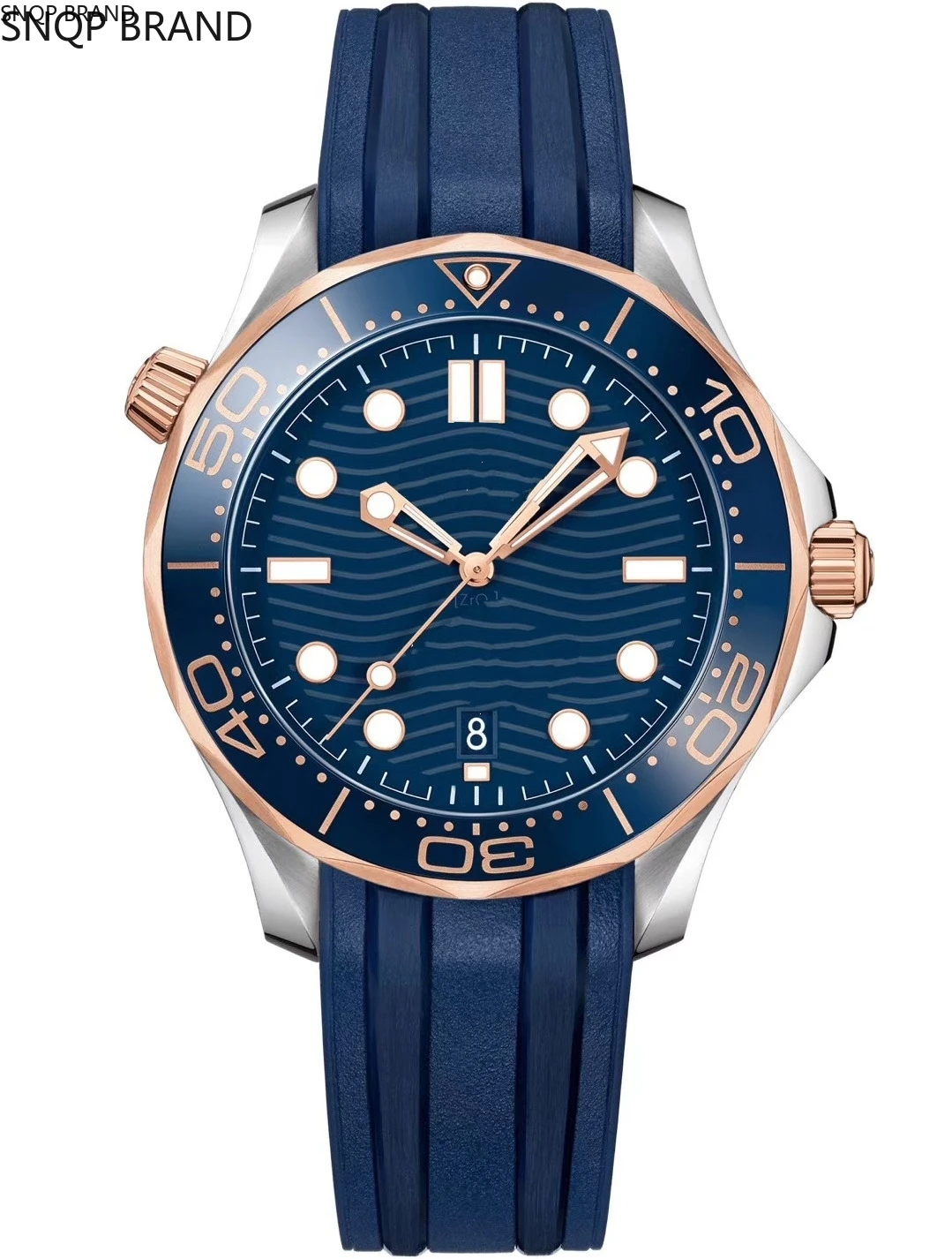 

classic mens automatic mechanical watch rose gold black blue rubber ceramic bezel