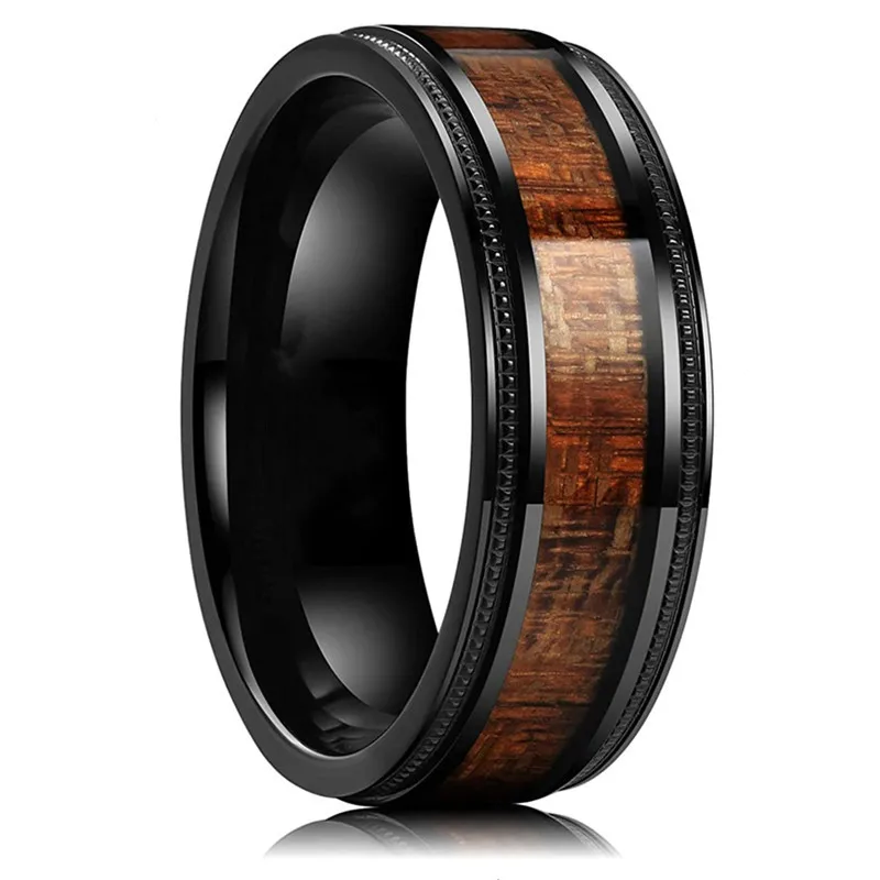 

Punk Black Wood Gothic Engagement Stainless Steel Ring Men Luxury Party Promise Wedding Rings Jewelry Valentine Wholesale Lots