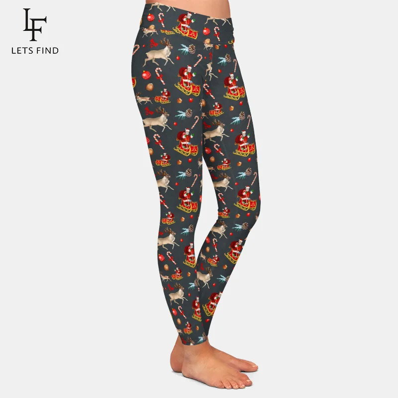 LETSFIND Santa Claus Print Leggings Women Leggings Christmas Elk Festival Winter Warm Fitness Leggings