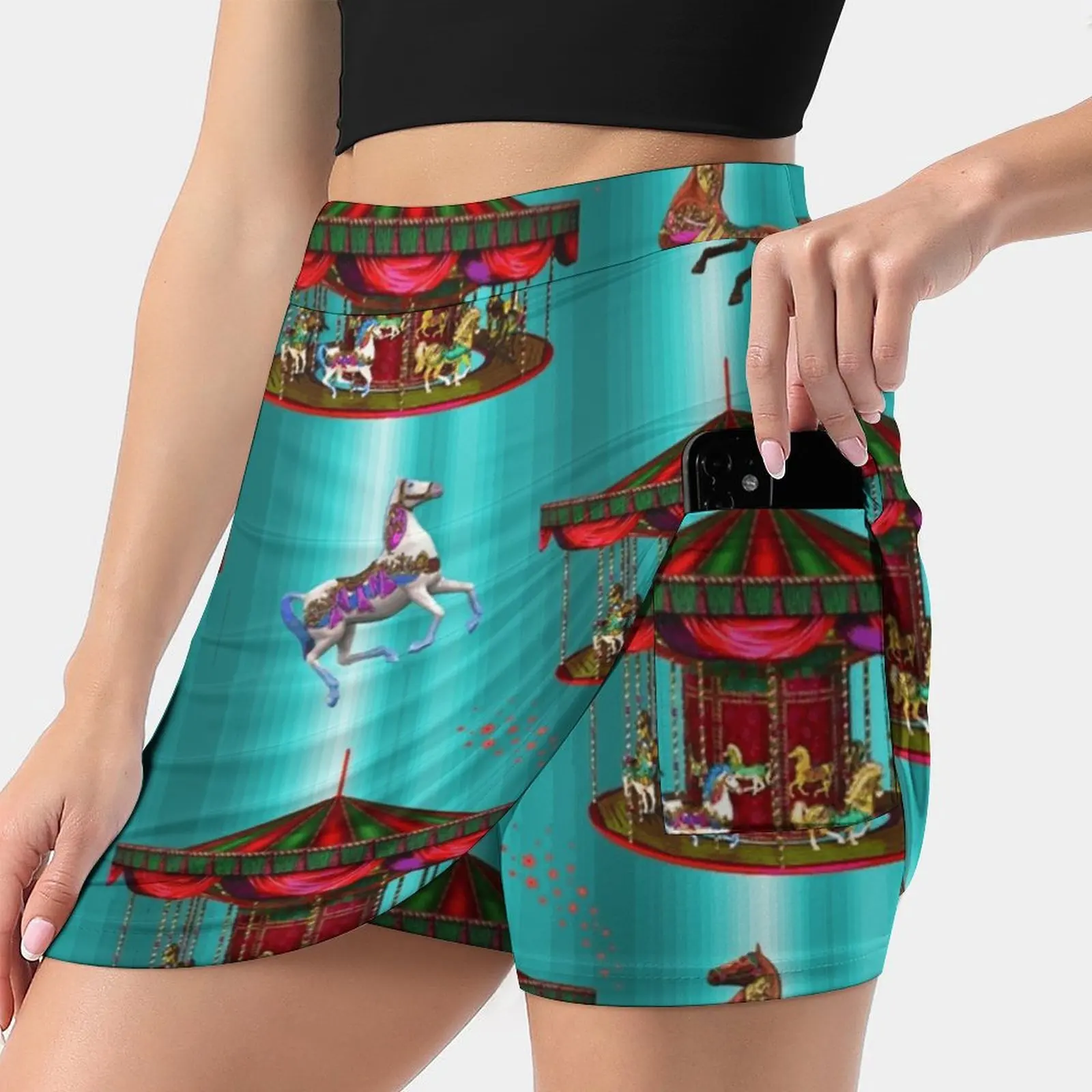 

Carousel Horses Women'S Fashion Sporting Skirt With Pockets Tennis Golf Running Skirts Carousel Horses The Carnival Wooden