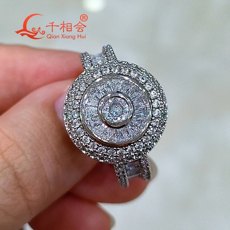 16.5mm round eye's ring baguette Eternity Band  Sterling 925 Silver hip hop Moissanite Ring Men women Diamonds Male fine Jewelry