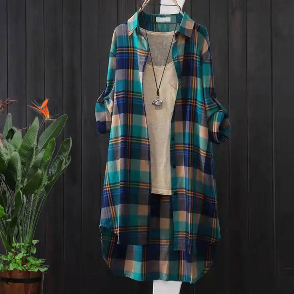 Свободный крой осенний наряд стильное женское длинное пальто с клетчатым