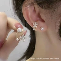 925 silver stud earrings fashion flower diamond pearl earrings stud earrings ear clip on 2022 earrings earings for women