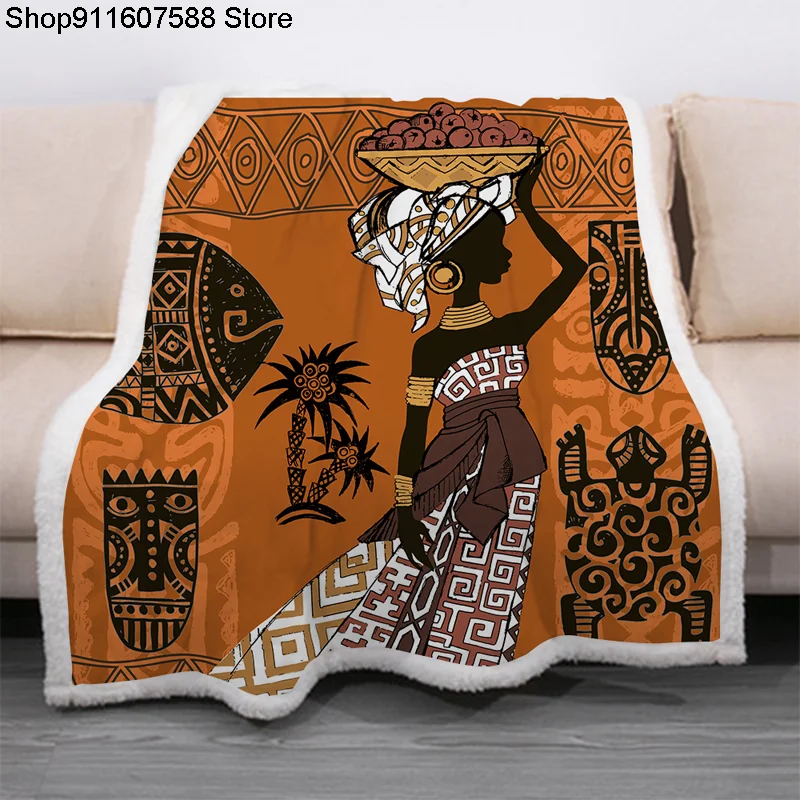 

African Woman Funny Character Blanket 3D Print Sherpa Blanket on Bed Home Textiles Dreamlike Style 08
