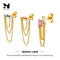 mc real s925 silver square zircon tassel chains stud earrings for women piercing earring stacking jewelry gifts brincos aretes
