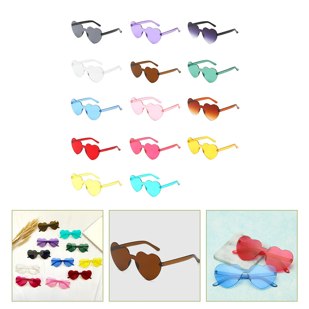 

Sunglasses Heart Frameless Rimless Party Glasses Color Candy Shaped Kids Supplies Eyewear Hawaiian Love Trendy Tropical Beach