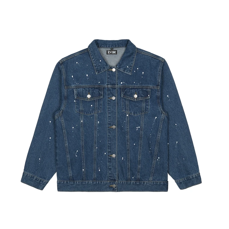 

High Street Painted Letter Single Breasted Lapel Jeans Clothes Men and Women Retro Oversize Autumn Windbreaker Denim Jackets