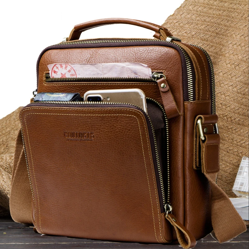 Nolvo Casual Top Layer Cowhide Men Shoulder Bag Messenger Bags Fashion Trend Business Bag Large Capacity IPad Mobile Phone Bags