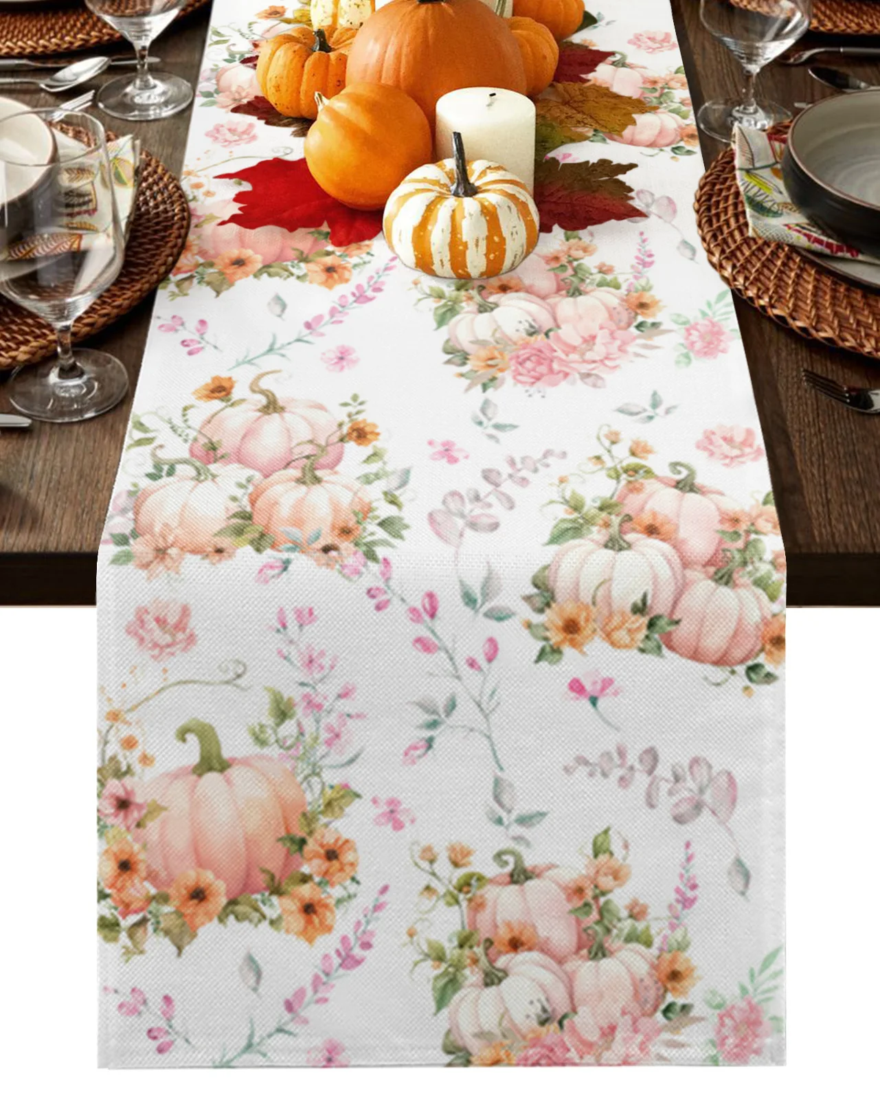 

Home Decor Table Runner Wedding Decoration Tablecloth Kitchen Table RunnersThanksgiving Pumpkin Hand Painted Autumn