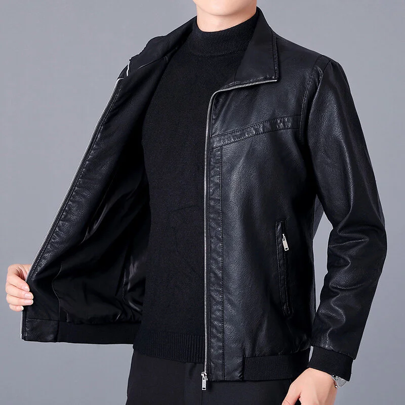 

2022 fashion New Street Leather Jacket Men casual Motorcycle Pu Leahter Jacket Male Stand Collar Casual Windbreaker Slim Coat