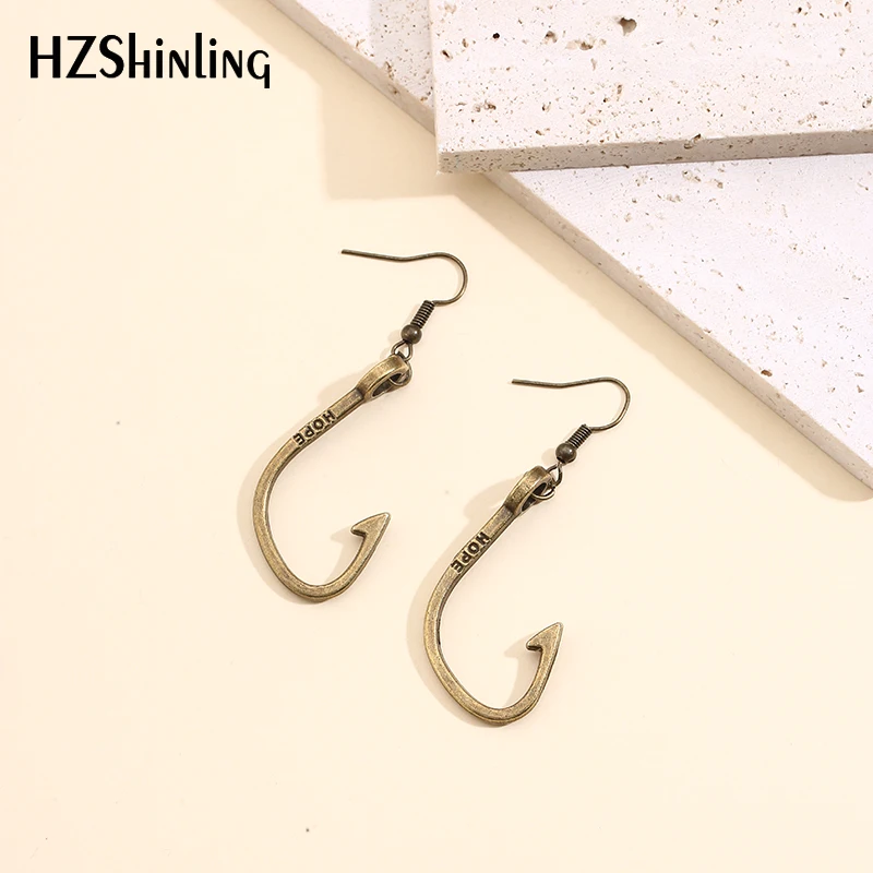 

2021 New Hope Fishhook Earring Antique Brass Fishing Hook Earrings Dangle Earrings Wholesale Jewelry Gifts Women Men