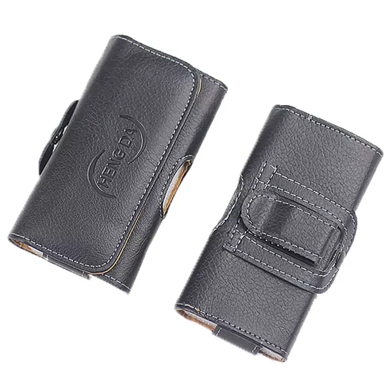 

Men Black Business Leather Phone Case For 2.6-6.0 Inch Phone Pouch Waist Bag Belt Simple Protect Cover Card Holder