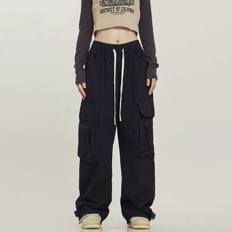 

Deeptown Y2k Vintage Cargo Parachute Pants Women Harajuku Hippie High Waist Trouser Streetwear Korean Fashion Black Techwear New