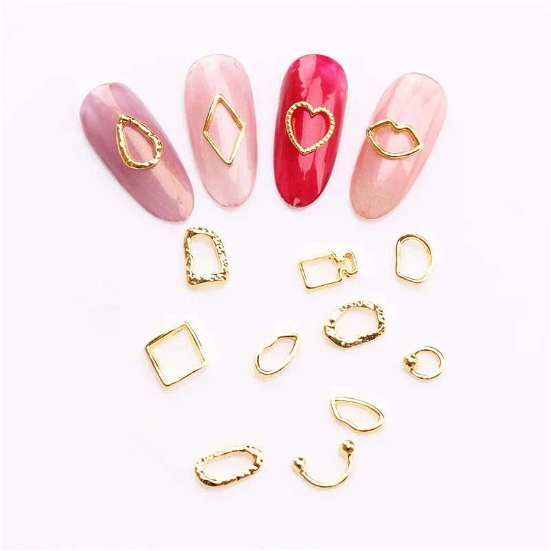 

10pcs 3D Metal Rivets Frame Nail Charms Irregular Gold Frame Jewelry For Nail Art Decoration Accessories Mix Size Alloy DIY Tips