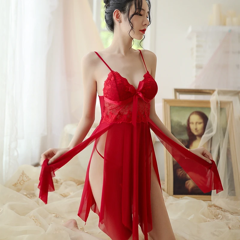 

Женская ночная рубашка, прозрачная пикантная ночная рубашка для секса, ночная кружевная ночная рубашка с прорезями, винтажная одежда для сн...