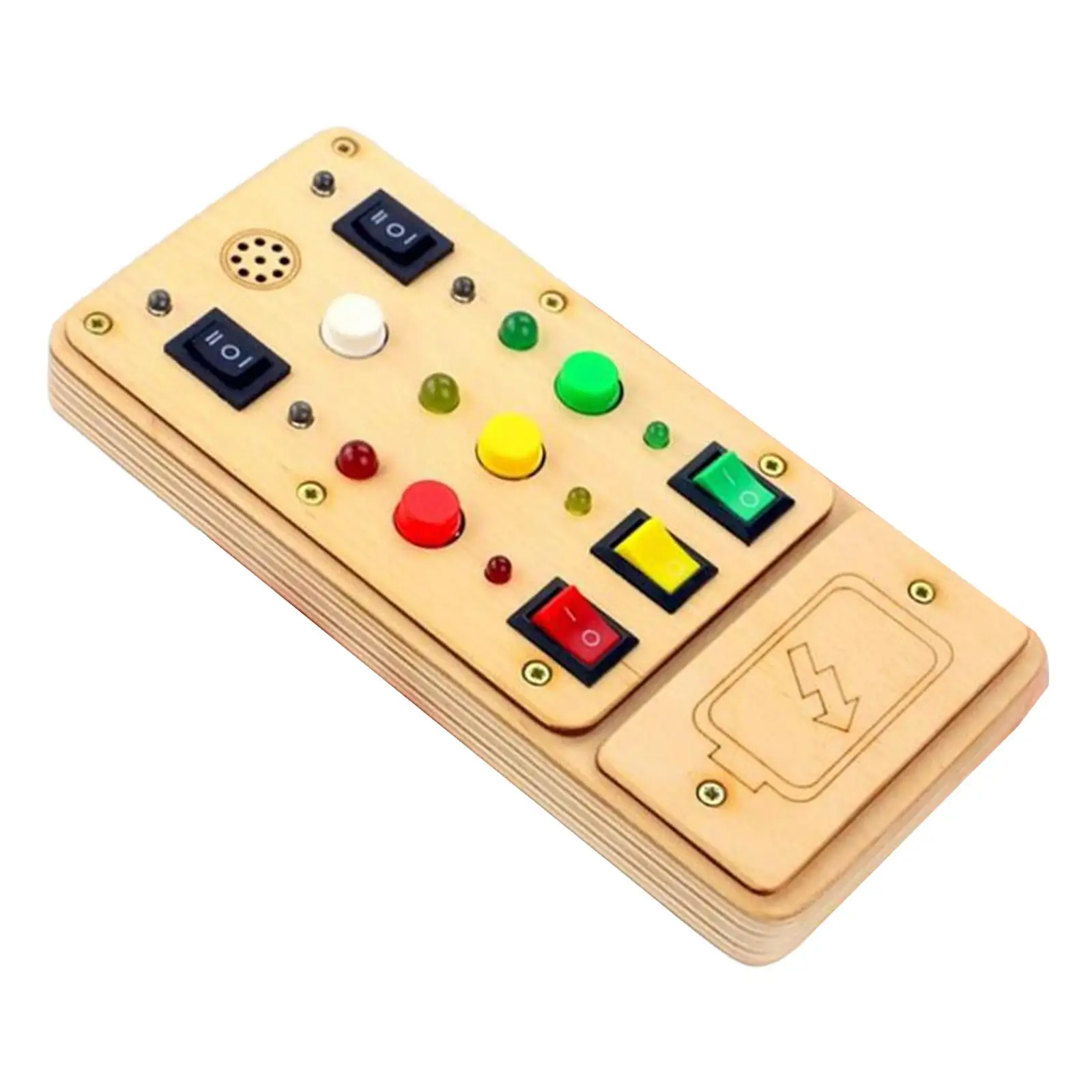 

Busy Board with Light and Buttons Fine Motor Skills Travel Toy Wooden Toy for Activities Kindergarten Preschool Ages 1+ Children