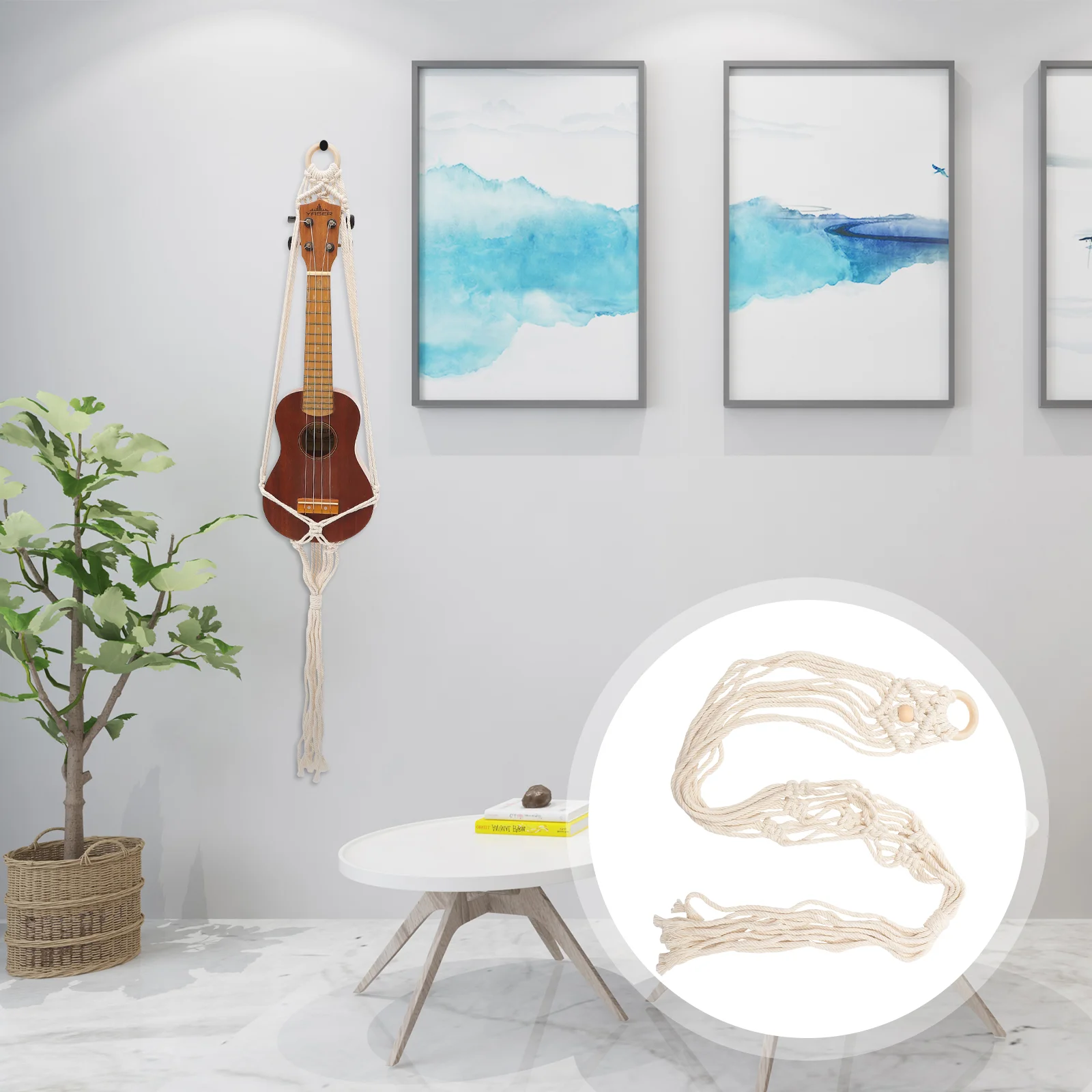 

Wall Macrame Ukulele Guitar Holder Wall Mount Cotton Rope Instrument Hanger