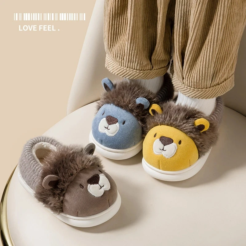 

Winter Children's Warm Slippers Cute Cartoon Dinosaur Boys Girls Cotton Shoes Baby Home Plush Indoor Shoes Thick Bottom Non-slip