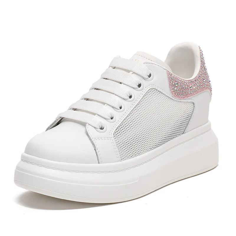 

Женские кроссовки из натуральной воловьей кожи, повседневная сетчатая обувь на платформе, на танкетке 7 см, летние туфли-лодочки