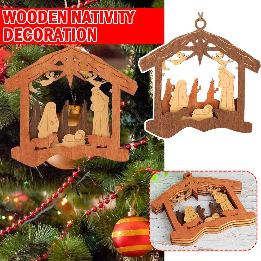 

Christmas Hanging Hollow Nativity Scene Pendants Christmas gift Decoration Xmas Ornaments of Jesus Wooden Crafts Birth The B5M7