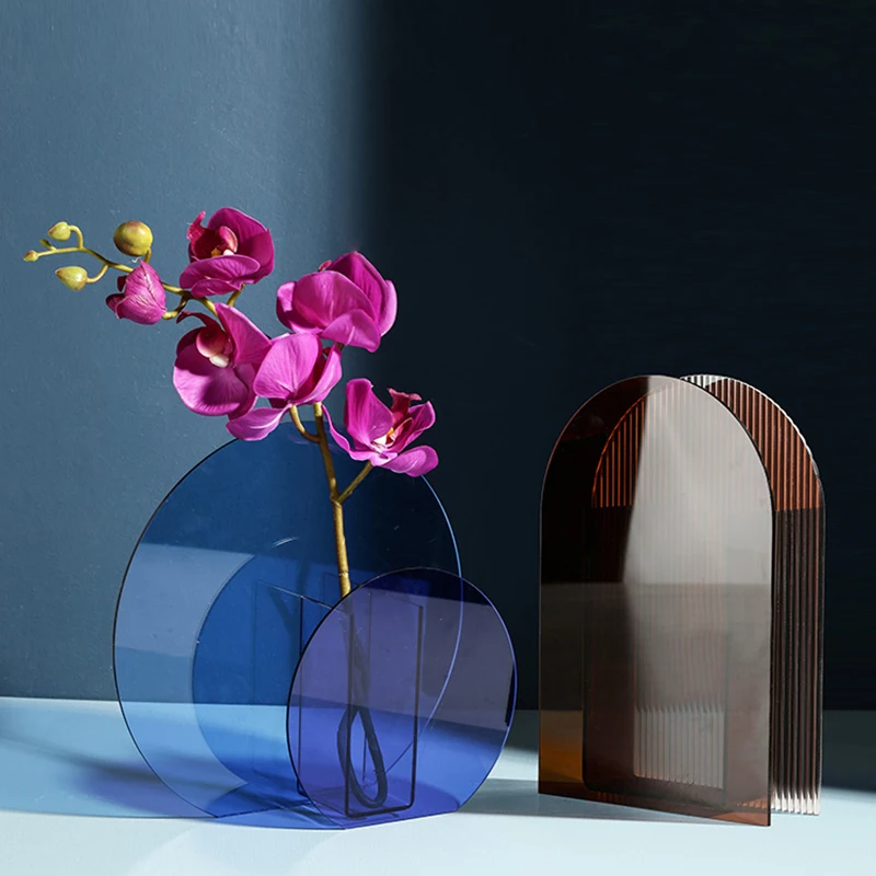 

Acrylic Art Vase Transparent Living Room Table Aesthetic Minimalist Vase Artificial Flowers Plant Pot Vasen House Decoration
