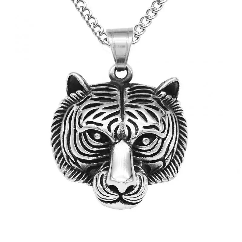 

New Fashion Men Pendant Jewelry Punk Rock Domineering Personality Tiger Head Men's Pendant Titanium Steel Necklace Gift