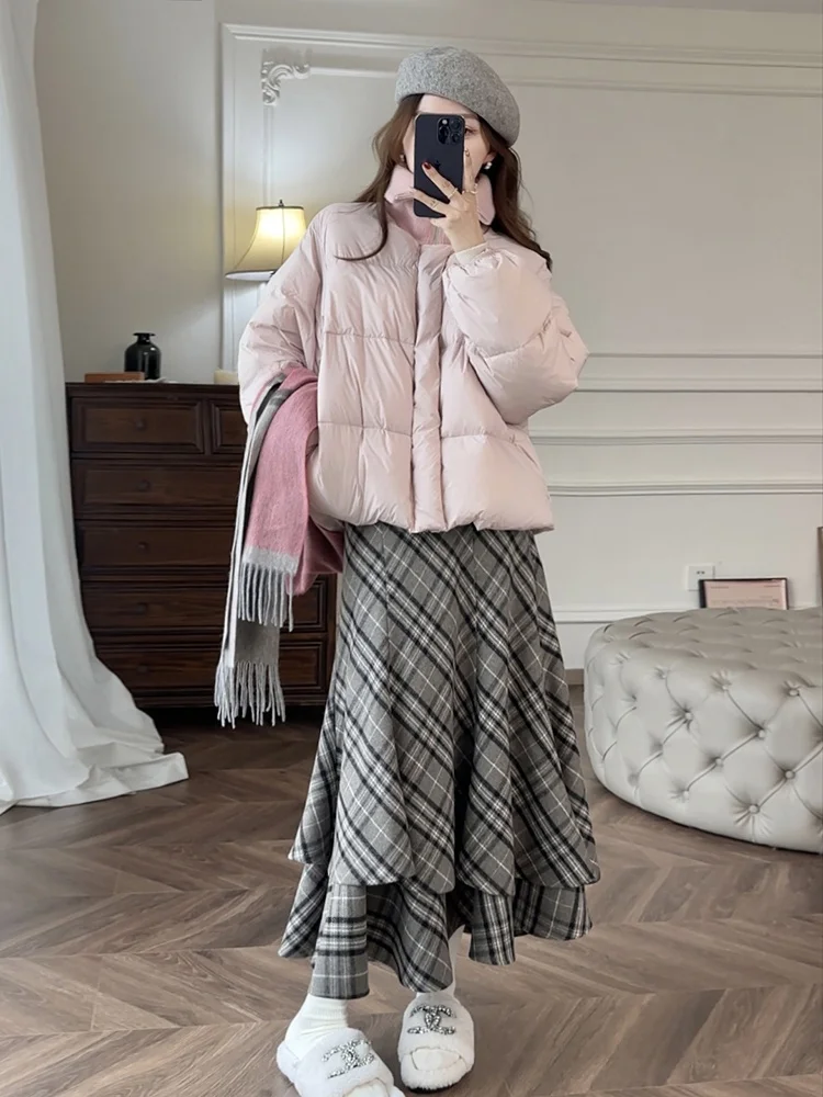 Zhang Astringent новинка зимы светло-розовый изящный легкий свободный вязаный короткий