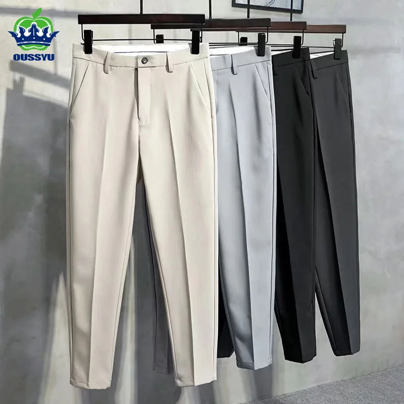 New Sprin Summer Suit Pants Men Tin Business Classic rey Black Kaki Strait  Formal Trousers Male Plus Size 27-40 42