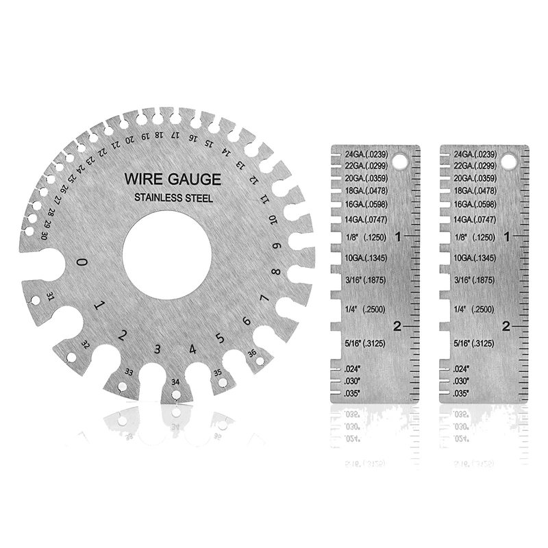 

Double-Sided Wire Gauge Stainless Steel Gauge Measurement Tool 0-36 American Standard And 2Pcs Welding Thickness Gauges